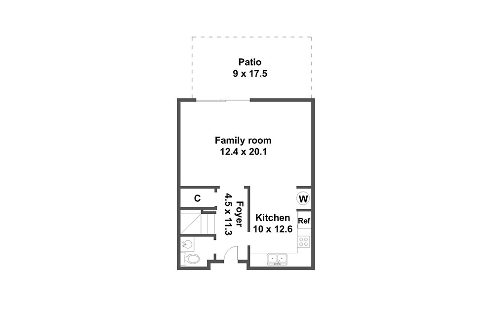The Park - Renovated - 3 bedroom floorplan layout with 1.5 bath and 1197 square feet (1st floor 2D)