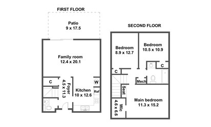 The Park - Renovated - 3 bedroom floorplan layout with 1.5 bath and 1197 square feet