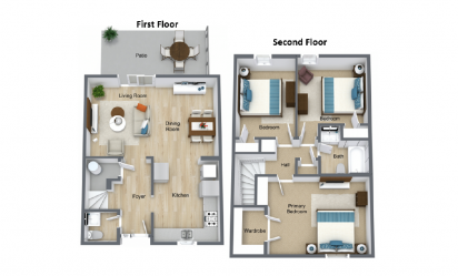 The Park - 3 bedroom floorplan layout with 1.5 bath and 1197 square feet
